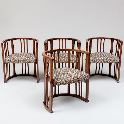 Set of Four Josef Hoffman Style Walnut Armchairs