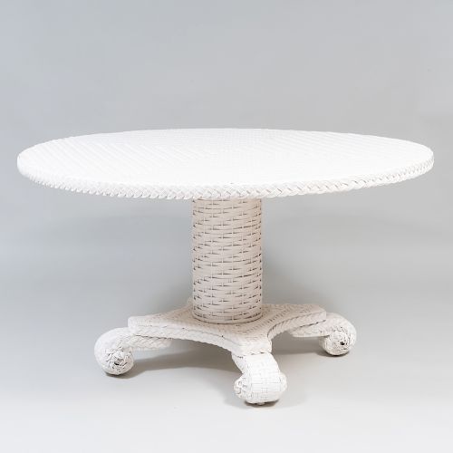 White Painted Wicker Center Table