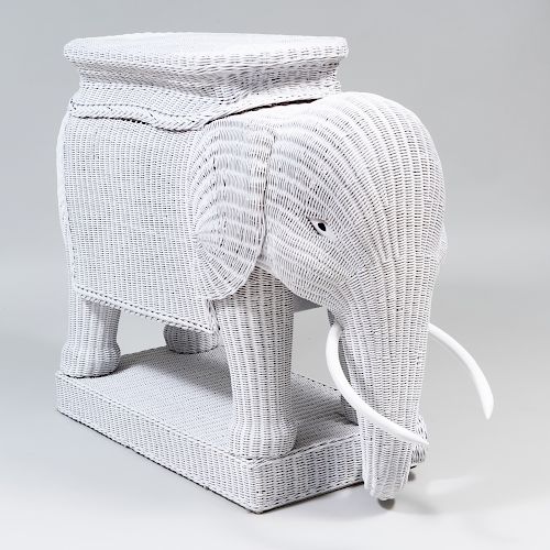 White Wicker Elephant-Shaped Bar