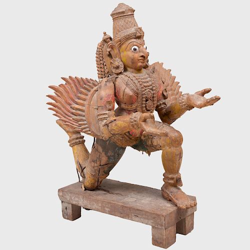 Indian Carved Wood Model of Garuda on Stand