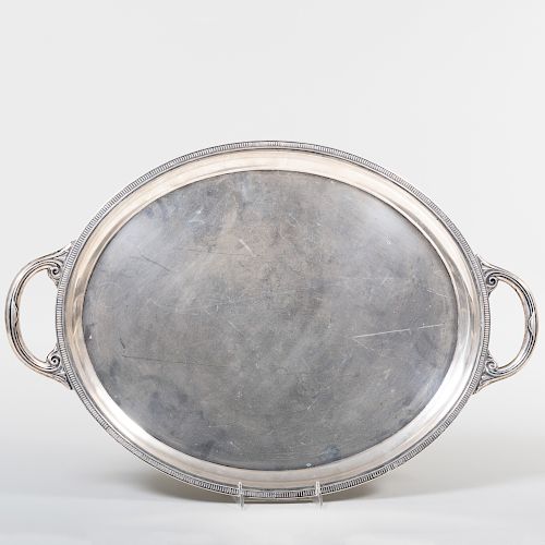 German Silver Oval Two Handle Tray