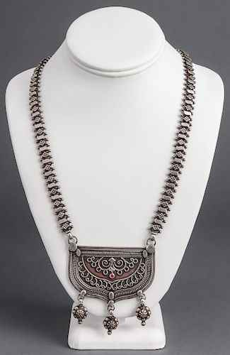 Tribal Persian Silver & Carnelian Necklace