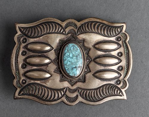 Native American Silver & Turquoise Belt Buckle