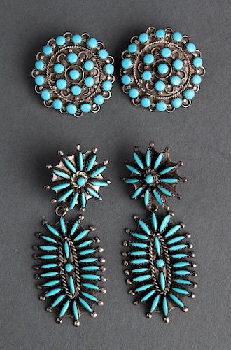 Group of Navajo Silver Turquoise Earrings 2 Pr