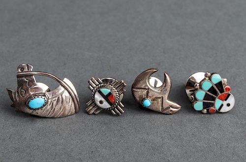 Native American Colored Stone Inlay Pins, 4 Pcs