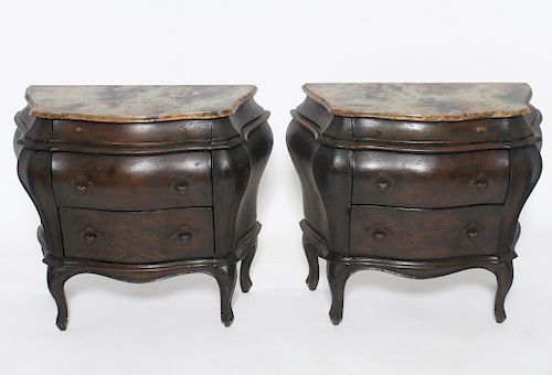 Louis XV Manner Bombe Low Commodes, Pair