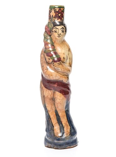 Italian Majolica Figural Bottle of Nude Woman 19 C