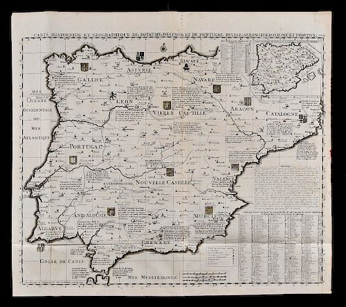 Henri Chatelain Map of Spain and Portugal 1719 Atlas Historique