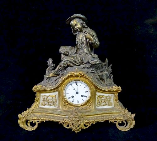 FRENCH BRONZE CLOCK: SEATED MALE 