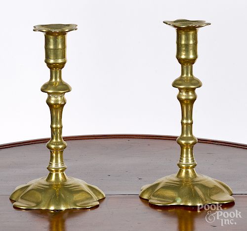Pair of Queen Anne brass candlesticks