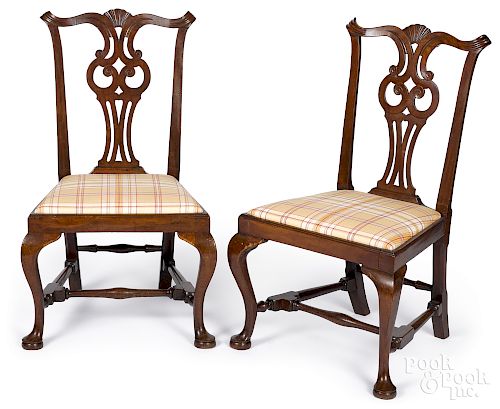 Pair of Queen Anne mahogany owl back dining chair