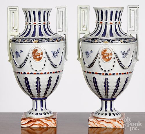Pair of Chinese export porcelain urns