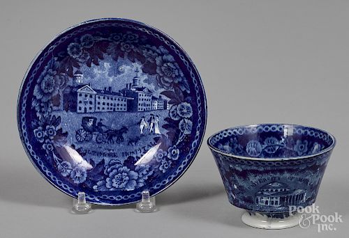 Historical blue Staffordshire cup and saucer