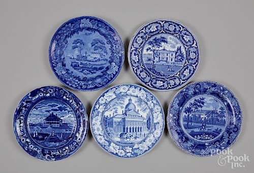 Five Historical blue Staffordshire plates