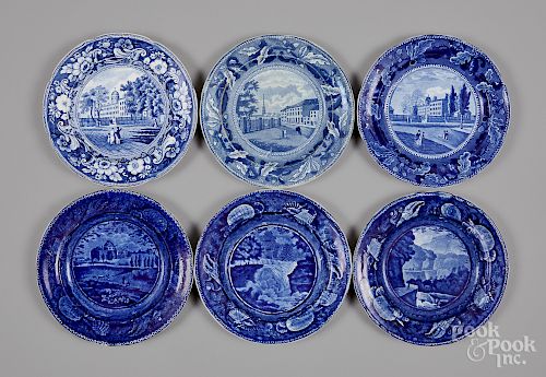 Six Historical blue Staffordshire luncheon plates