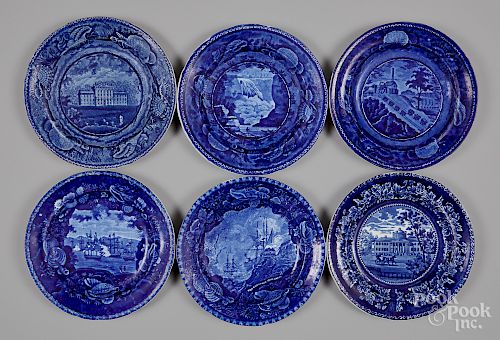 Six Historical blue Staffordshire plates