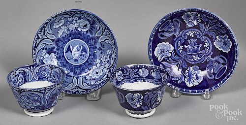 Two Historical blue Staffordshire cups and saucer