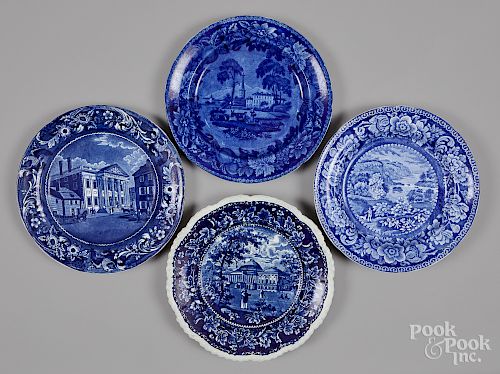 Four Historical blue Staffordshire plates