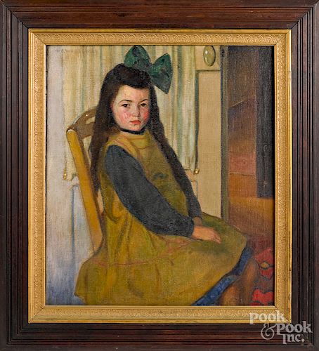 Abel Warshawsky, oil on canvas portrait of a girl