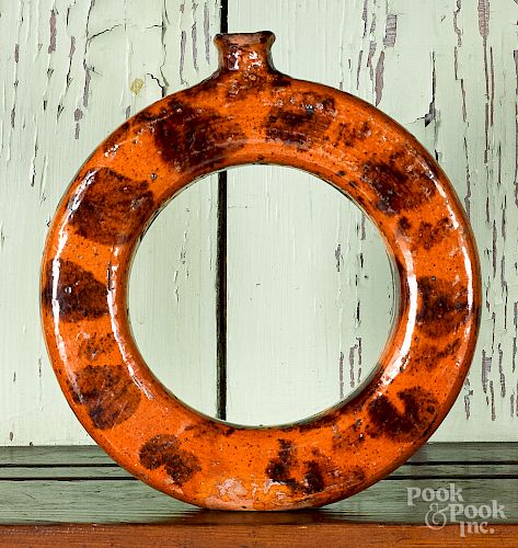 American redware ring flask