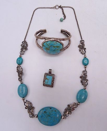 3 PCS. STERLING SILVER & TURQUOISE