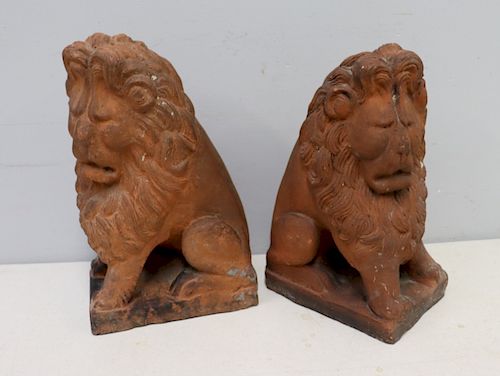 2 Antique Terracotta Lions.