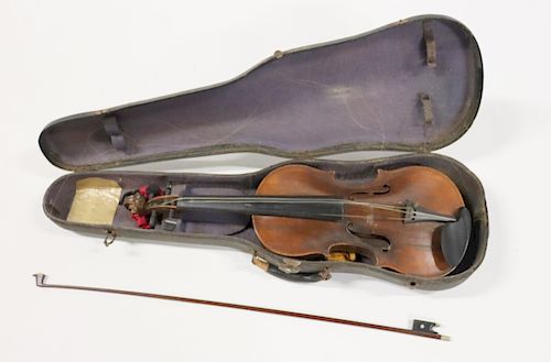 Antique Violin And Bow In Hard Case