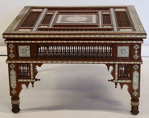 Anglo Indian Inlaid & Finely Carved Coffee Table.