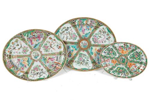 Three Graduated Rose Medallion Oval Platters