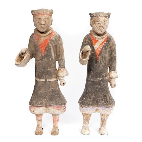 Two Han Dynasty Painted Pottery Standing Warriors