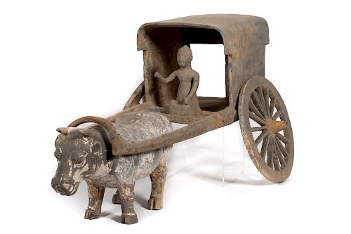 Chinese Han Dynasty Gray Pottery Ox and Cart