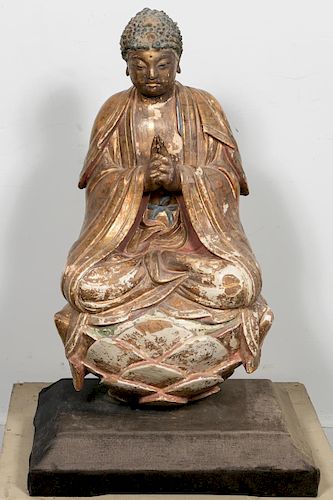 Large Chinese Ming Dynasty Stucco Seated Buddha