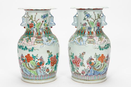 Pair, Chinese Famille Rose Porcelain Tongzhi Vases