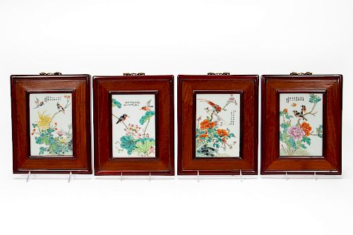 Set, Four Chinese Framed Porcelain Plaques
