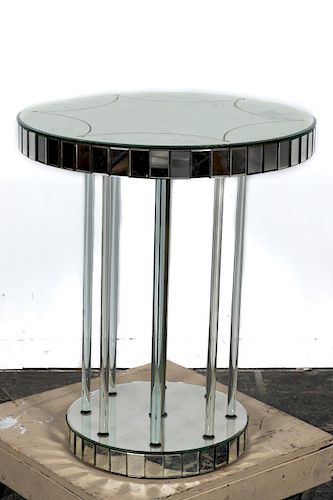 Venetian Mirrored Table with Lucite Pedestal