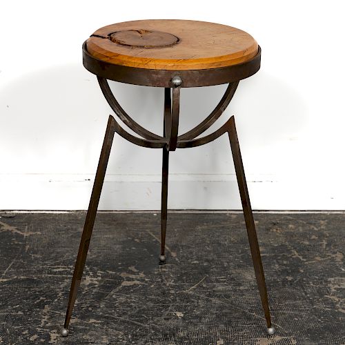 Contemporary Sculptural Side Table Iron & Wood