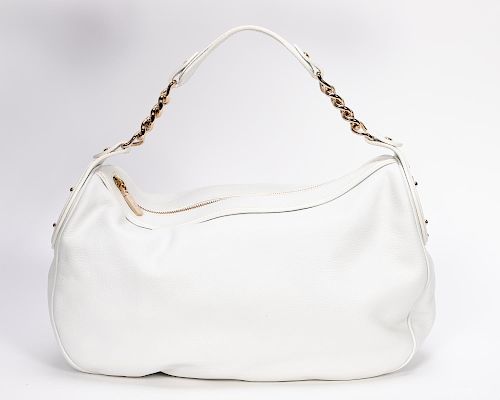 Versace, White Leather "Borsa Cervo" Handbag