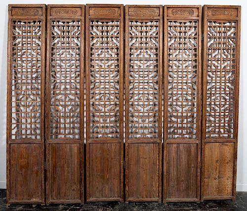 Chinese Carved Pierced Wood Six-Panel Tall Screen