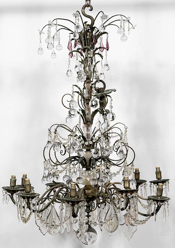 Attrib. Bagues French Bronze & Crystal Chandelier