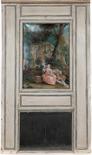 19th C. French Watteau Style Trumeau Mirror
