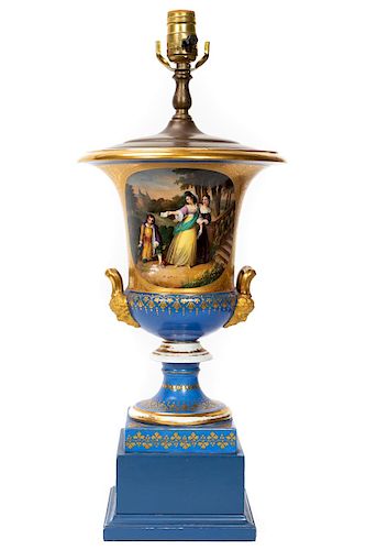 19th C. Old Paris Porcelain Urn Mounted as a Lamp