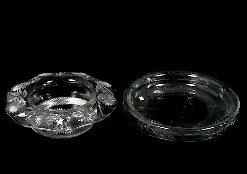 2 Pc, ABP Cut Glass Turnover Intaglio Cut Bowls