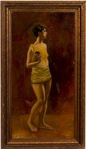 John Haberle, "Women With Jug" Oil On Canvas