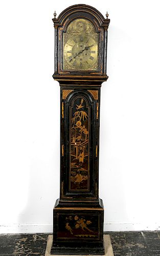18th C. John Watts Black Japanned Tall Case Clock