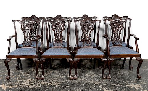 Eight 19th C. English Chippendale Dining Chairs