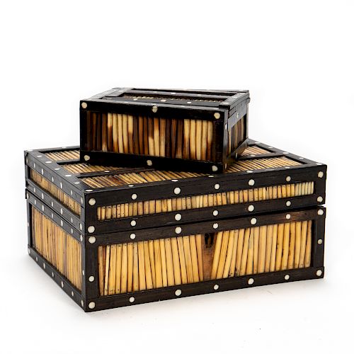 Anglo-Indian Porcupine Quill & Inlaid Ebony Boxes