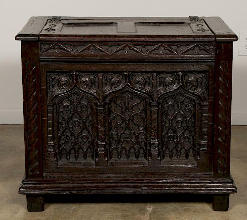 19th C. English Gothic Revival Oak Coffer or Chest