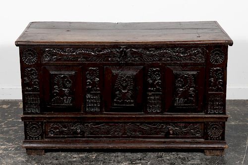 17th Century, Charles II Carved Oak Blanket Chest