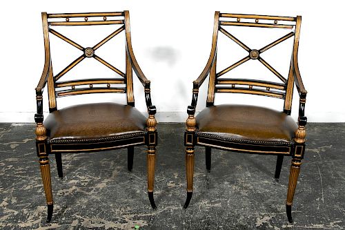 Maitland Smith Style Neoclassical Arm Chairs