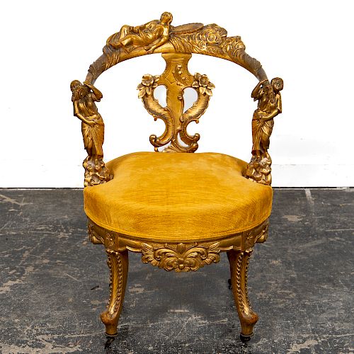 Italian Renaissance Revival Gilt Figural Armchair